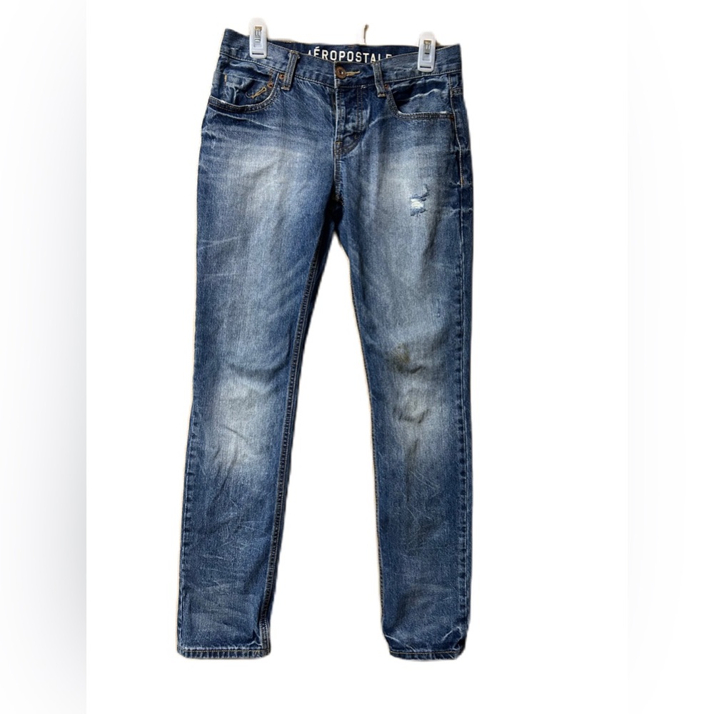 Aeropostale Rivington Skinny Blue Jeans Men's size 30x32 Distressed SMOKE FREE